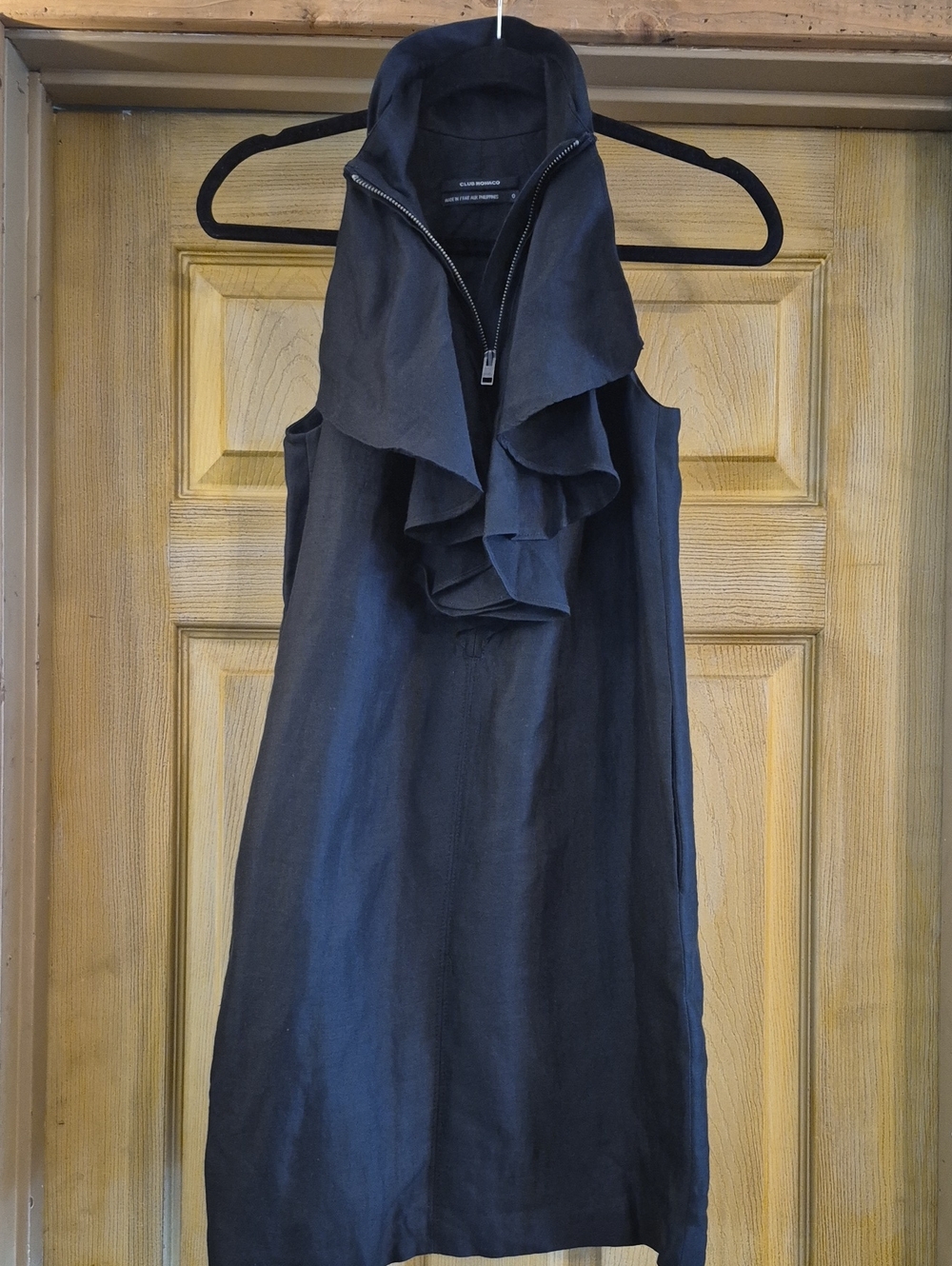 Club Monaco Halter Zip Up Ruffle Neckline Black Size 0 Lined Ladies Midi Sexy